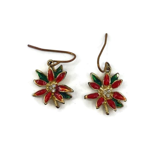 Enamel Poinsettia Earrings for Pierced Ears - Picture 5 of 6